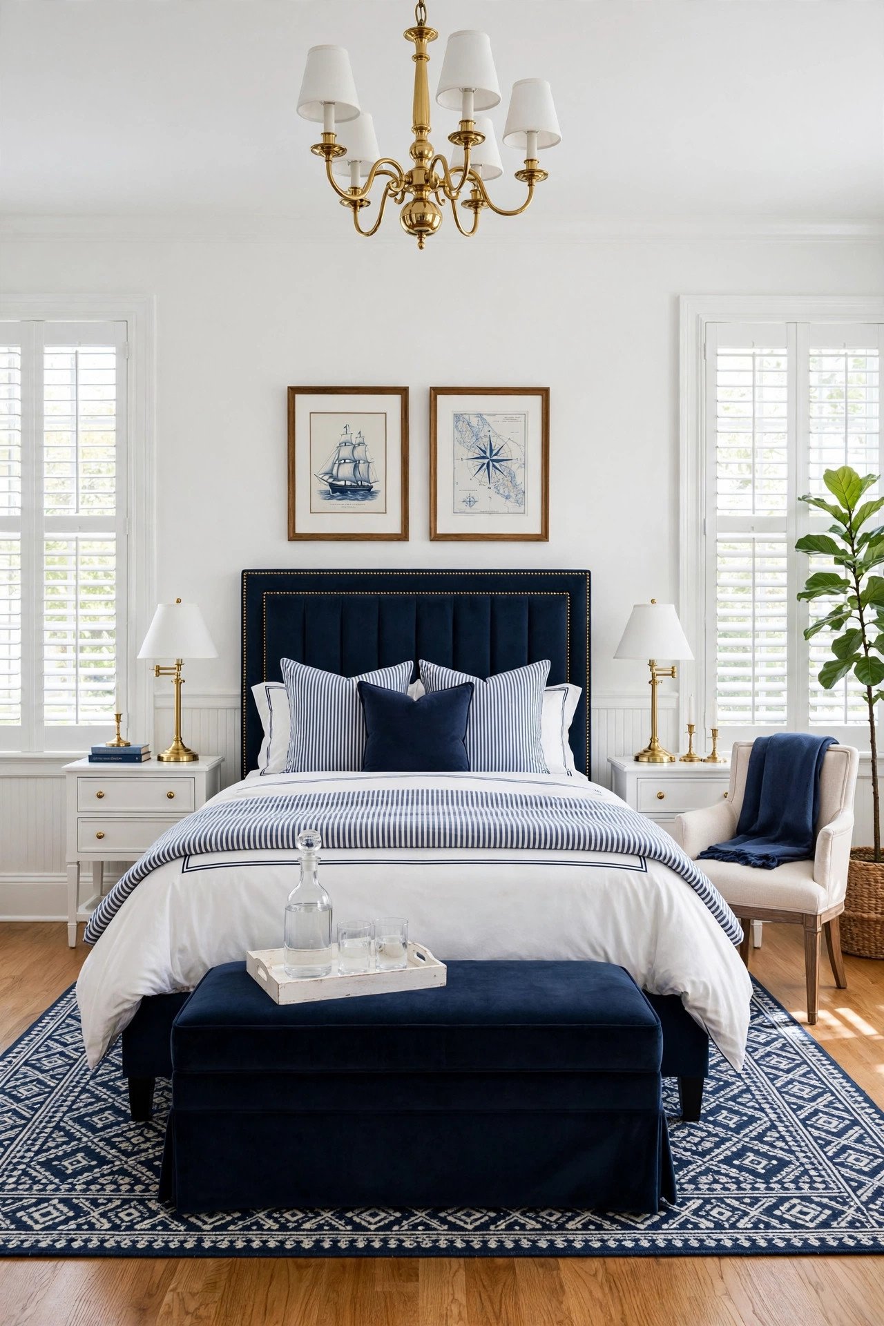 White and Navy Classic Bedroom