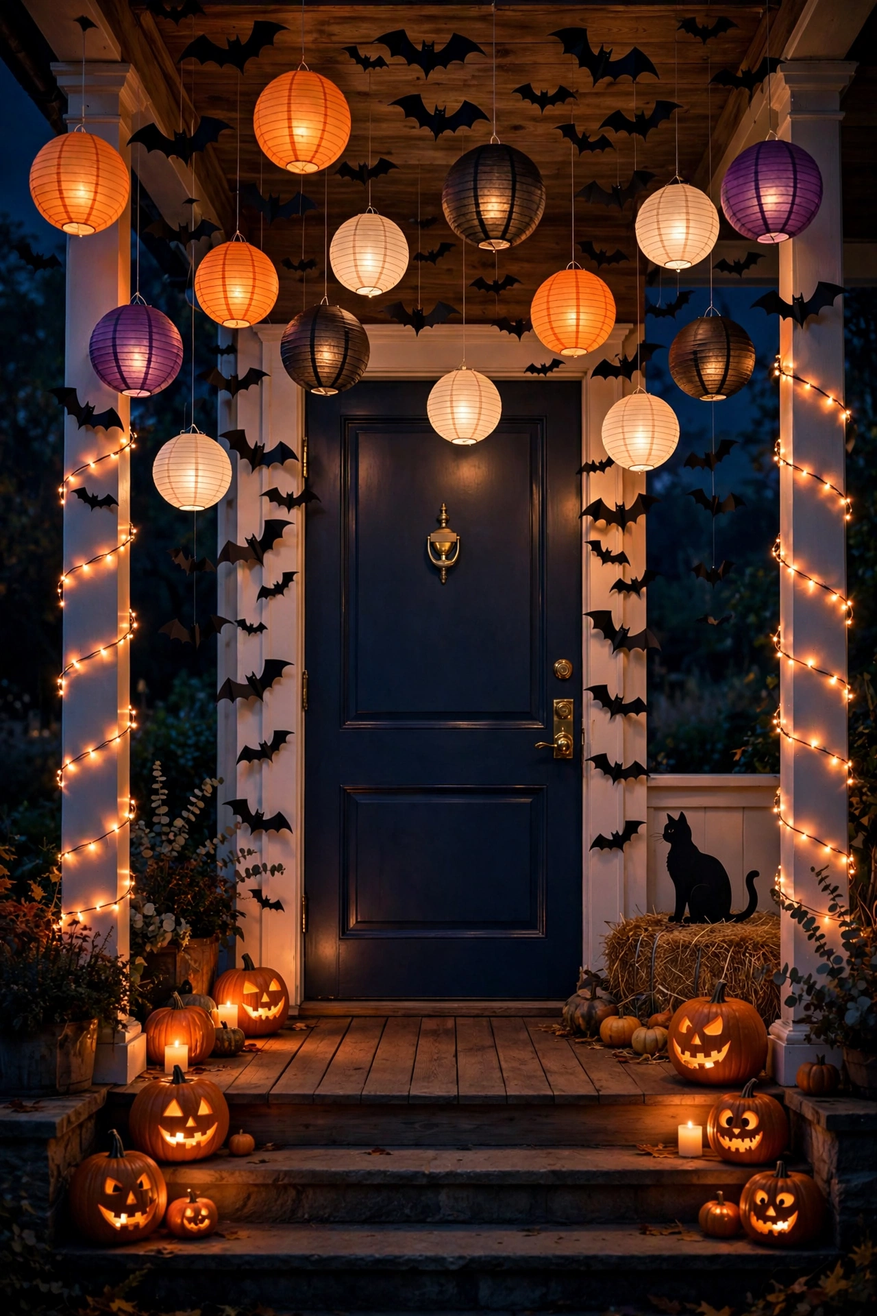Hanging Paper Lanterns and Bats