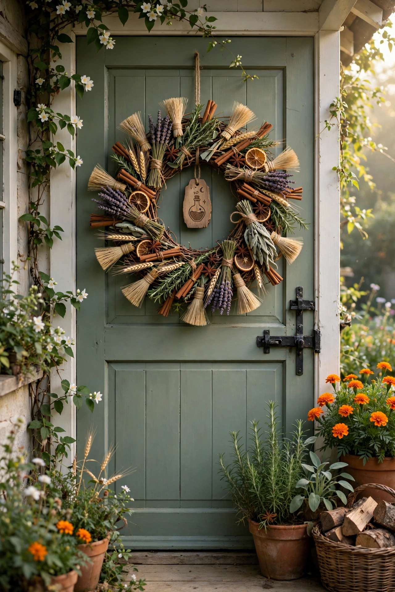 Witches Broom and Herb Bundle Wreath