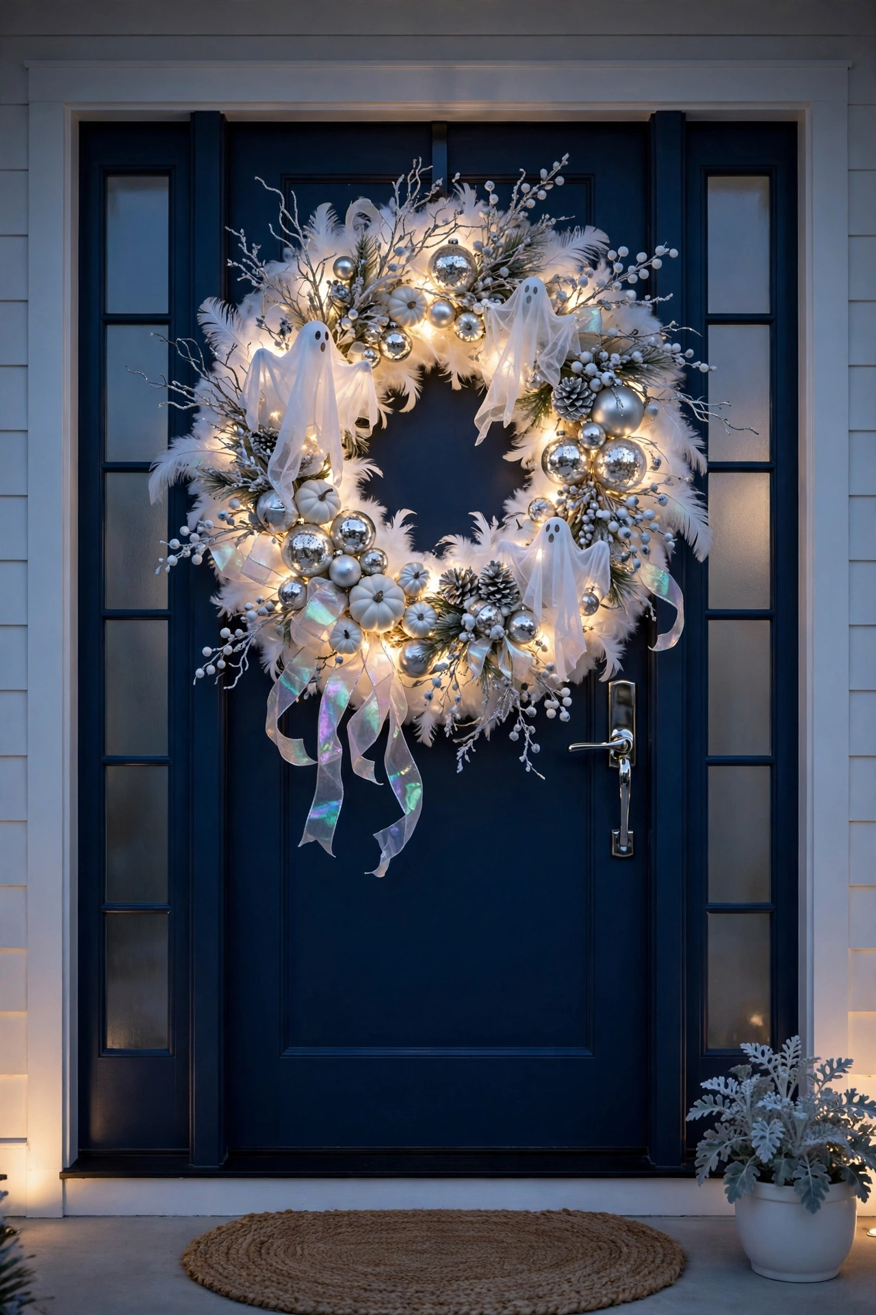 Ghostly White and Silver Ethereal Wreath