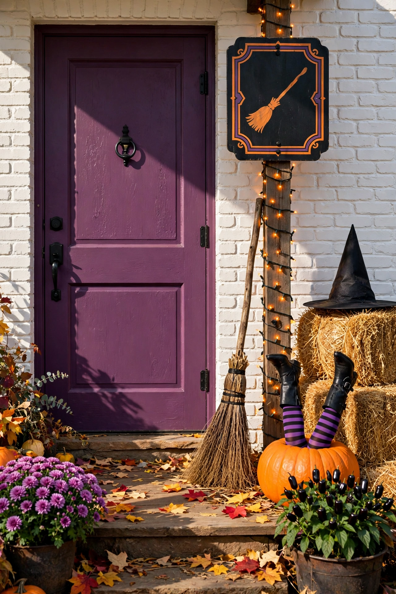 Witch Broom Parking Sign by the Door