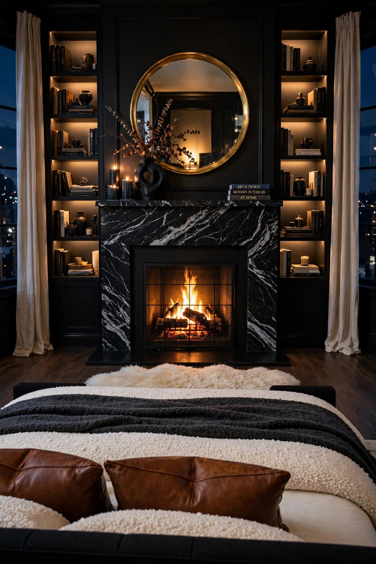 Black Fireplace Feature