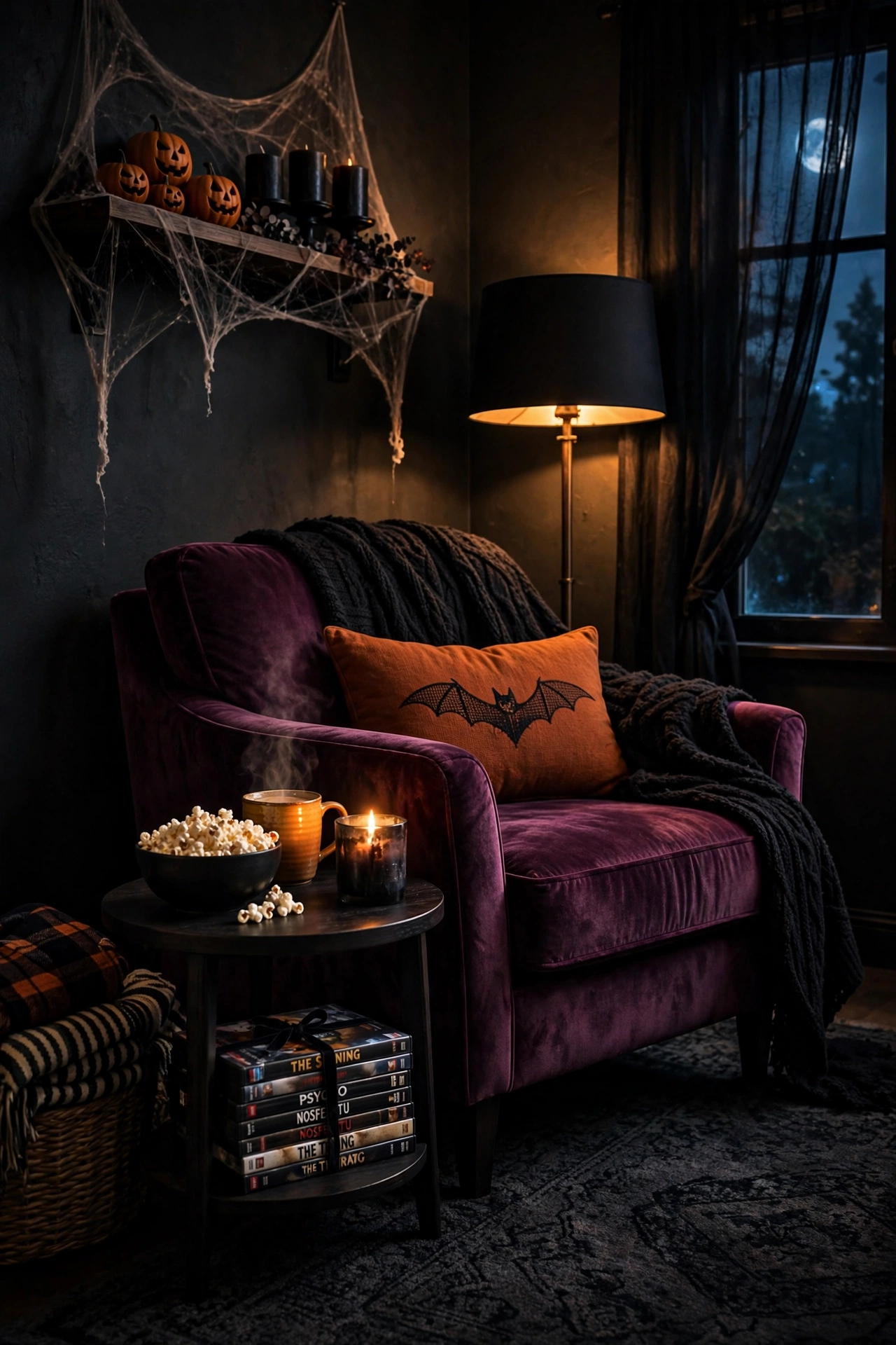 Cozy Horror Movie Night Corner