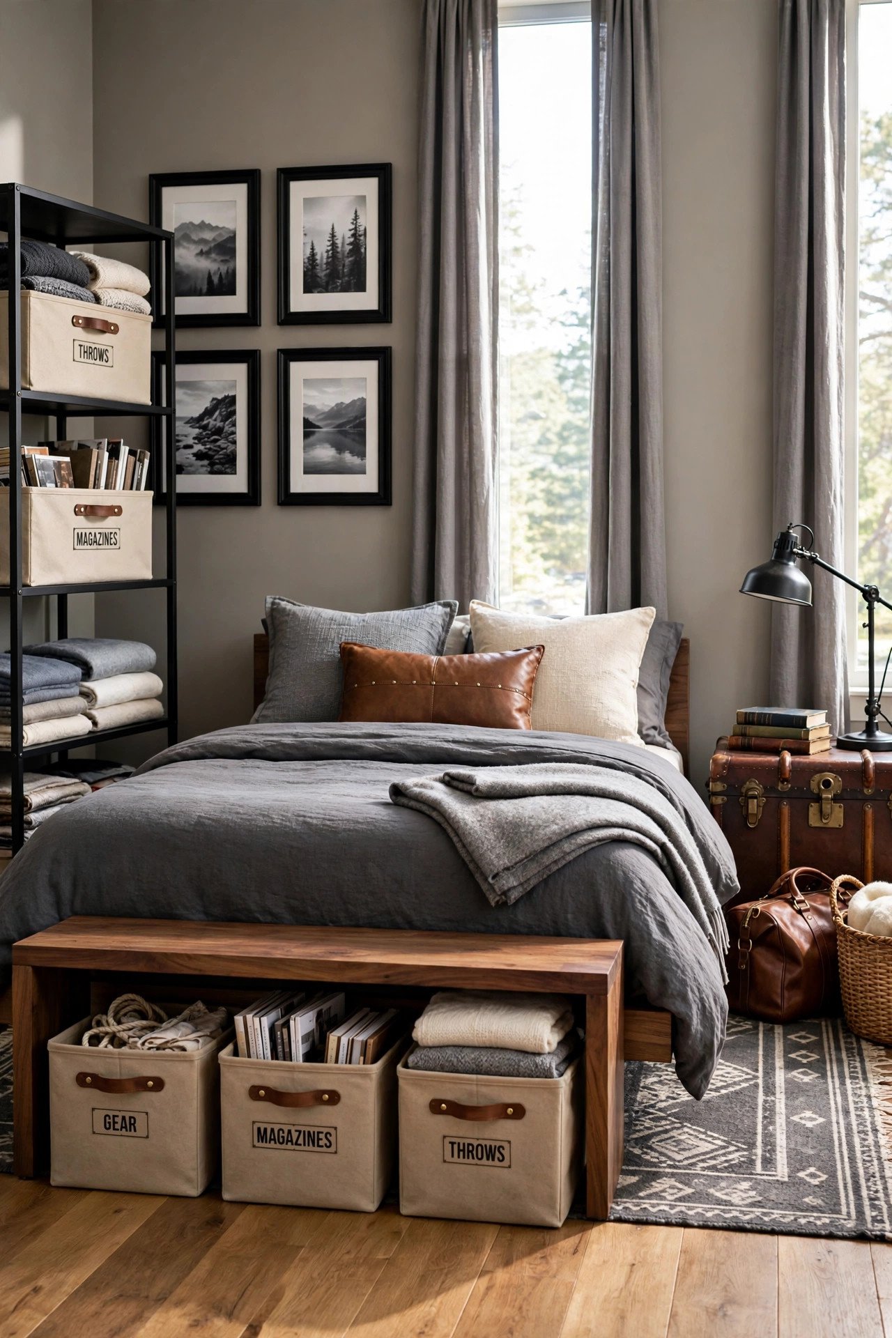 Leather and Canvas Storage Bins