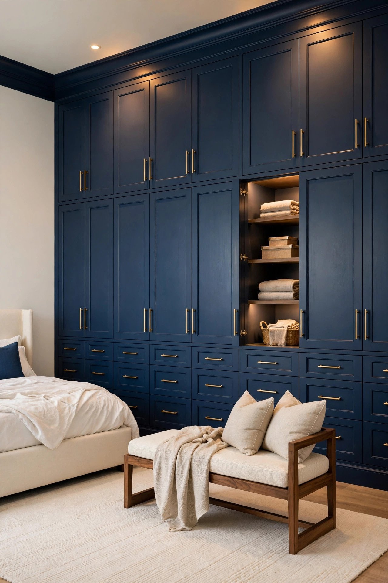 Navy Blue Built In Wardrobe Wall
