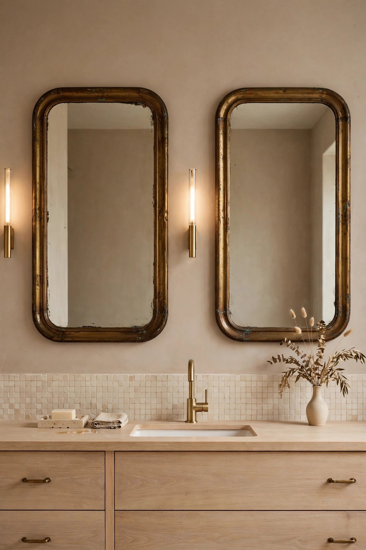 Vintage Brass Mirror Pair