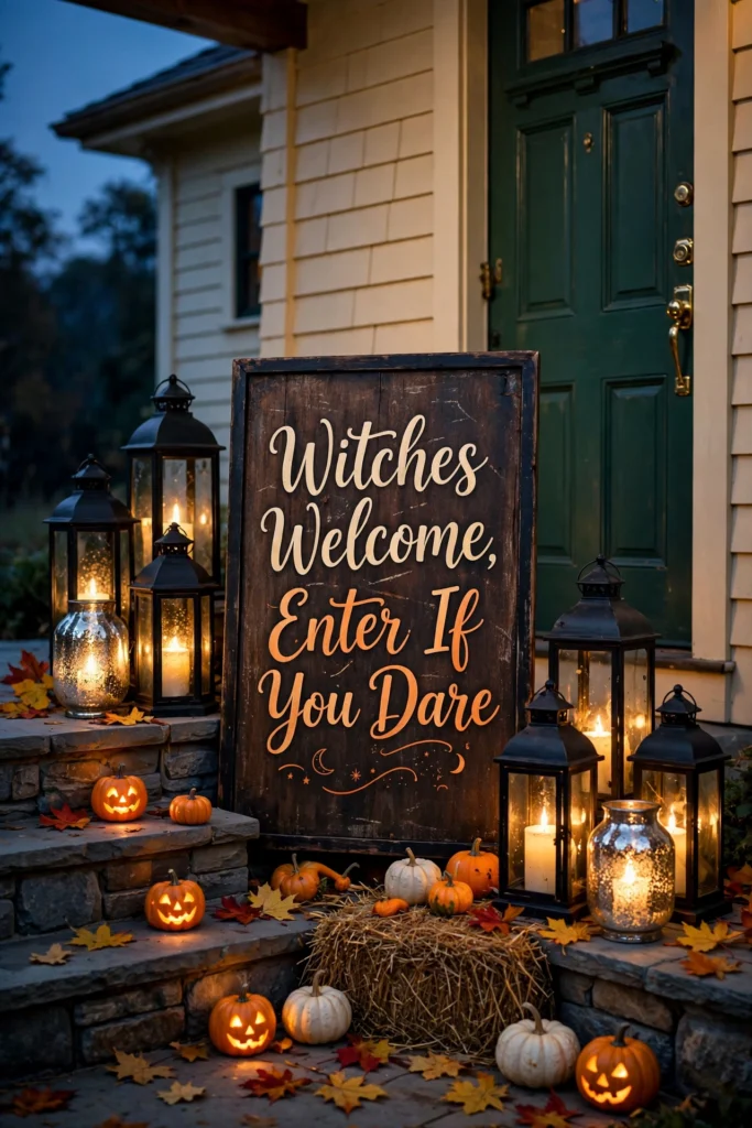 Trick-or-Treat Welcome Sign with Lanterns