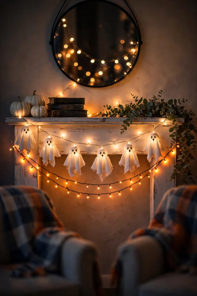 Orange String Lights with Ghost Covers