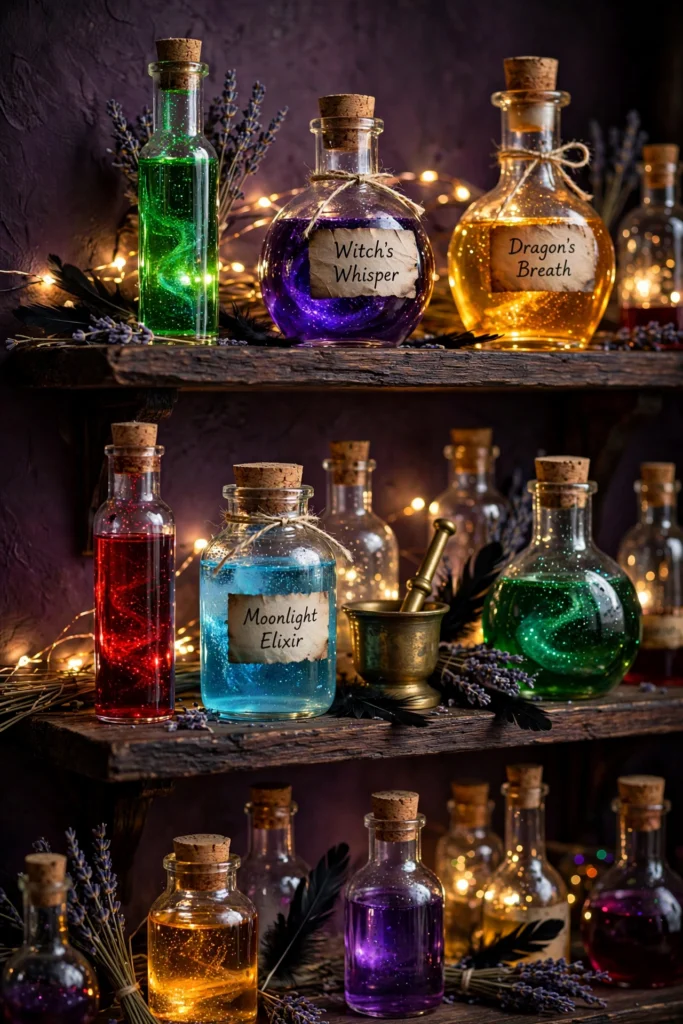 Potion Bottle Glow Lights on Shelves
